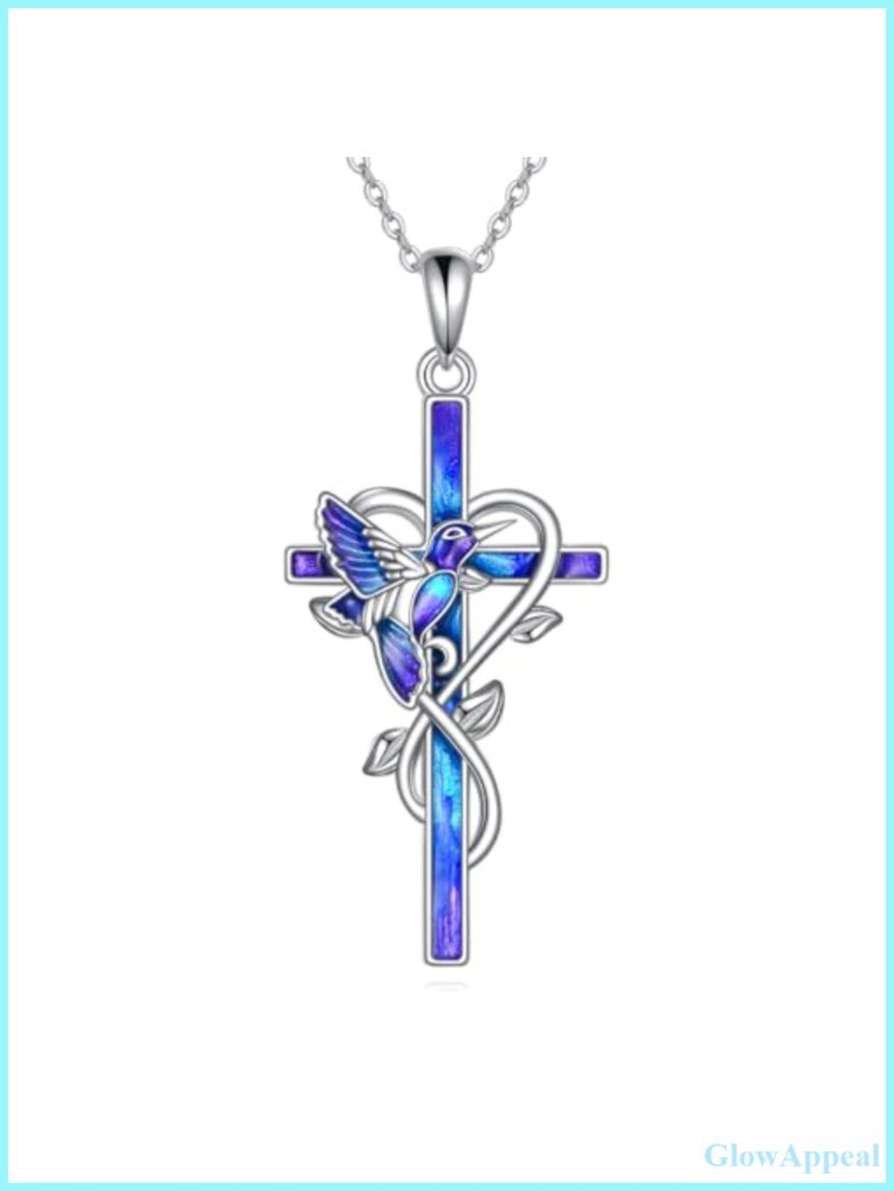 925 Sterling Silver Hummingbird Cross Pendant Necklace